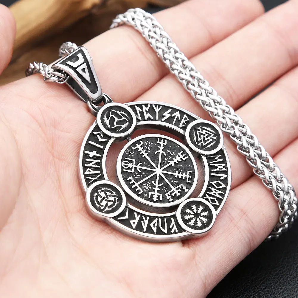 Nordic Vikings Rune Necklaces Stainless Steel Viking Compass