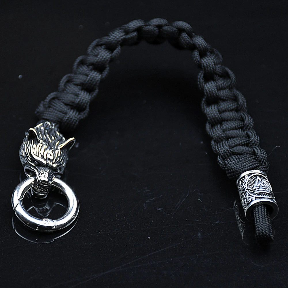 Stainless Steel Celtic Wolf Bracelets Men Norse Vikings Runes Paracord Rope Bangles Jewelry