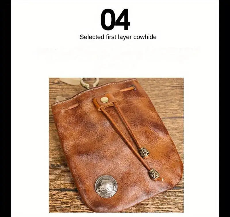 1pc viking sporran mini Soft Retro style Handcrafted Genuine Cowhide Change Holder Pouch Coin Purse Keychain for men and women