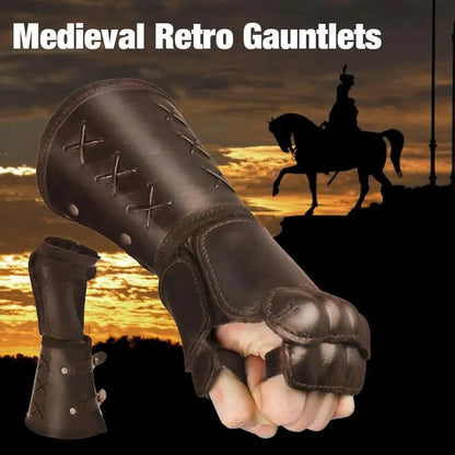 new Medieval Gloves Long Glove Artificial Leather Viking Wrist Guard Steampunk Medieval Viking Gauntlet Cosplay Costume