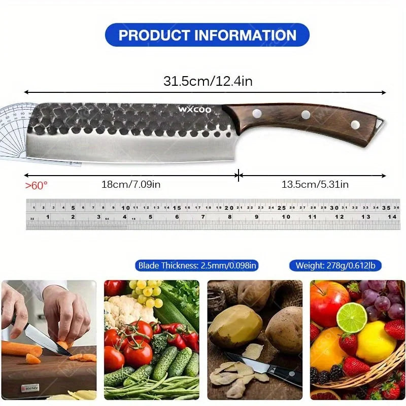 2 Pcs Stainless Steel Kitchen Chef Knife Set Hand Forged Multipurpose Butcher Boning Knife with Wooden Handle for Cooking