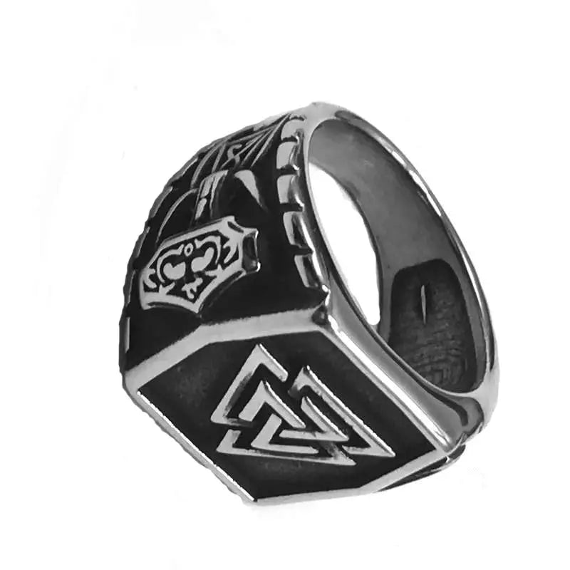 Nordic viking rune valknut thor hammer Mjolnir Ring stainless steel amulet ring