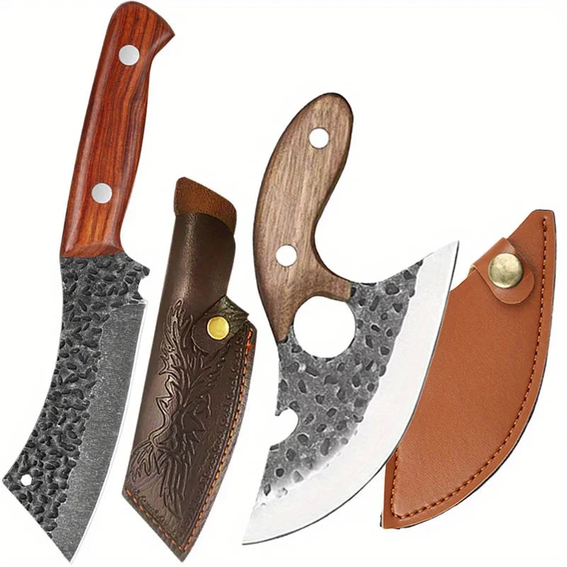 2 PCS Pocket Knife Hand Forged High Carbon Steel Kitchen Knives Multipurpose Cooking Knives Stainless Steel Butcher Boning