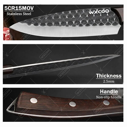 2 Pcs Stainless Steel Kitchen Chef Knife Set Hand Forged Multipurpose Butcher Boning Knife with Wooden Handle for Cooking