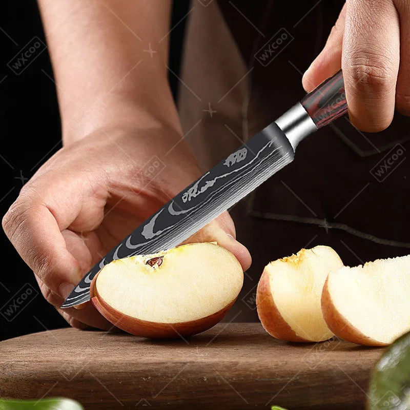 9 Pcs Kitchen Chef Knife Set High Carbon Stainless Steel Damascus Chef Knife Boning Knife Cleaver Santoku Slicer Vegetable