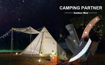 Kitchen Upgraded Viking Knives with Sheath Hand Forged Butcher for Meat Cutting Japanese Cooking Sharp Cleaver Chef and Outdoor