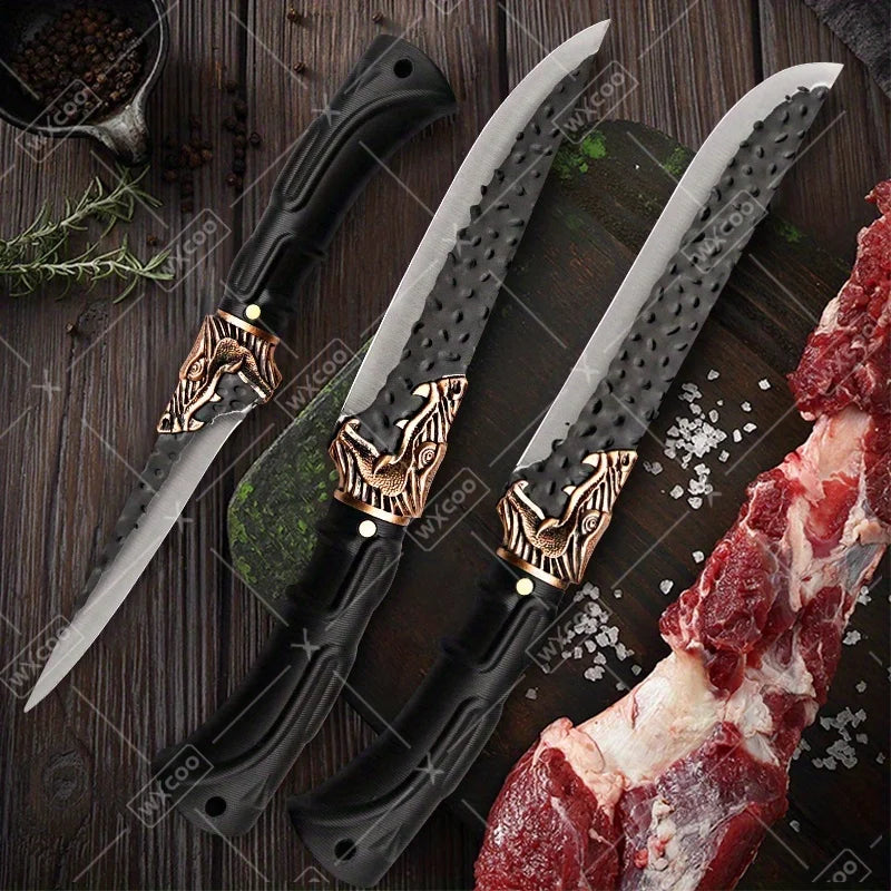 8PCS Professional Kitchen Chef Knife Set Forged Stainless Steel Utility Boning Vegetable Fish Cutting Butcher Scissor for Meat