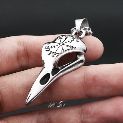 Fashion Vikings Compass Raven Head Pendant Necklace For Men Stainless Steel Nordic Animal Skull Necklaces Jewelry