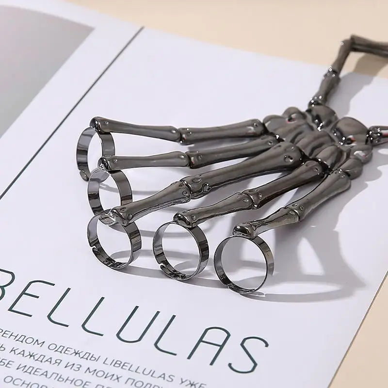 Creative Punk Skeleton Hand Bone Versatile Five Finger Ring Bracelet Adjustable One Chain Bracelet Halloween Bracelet Unisex