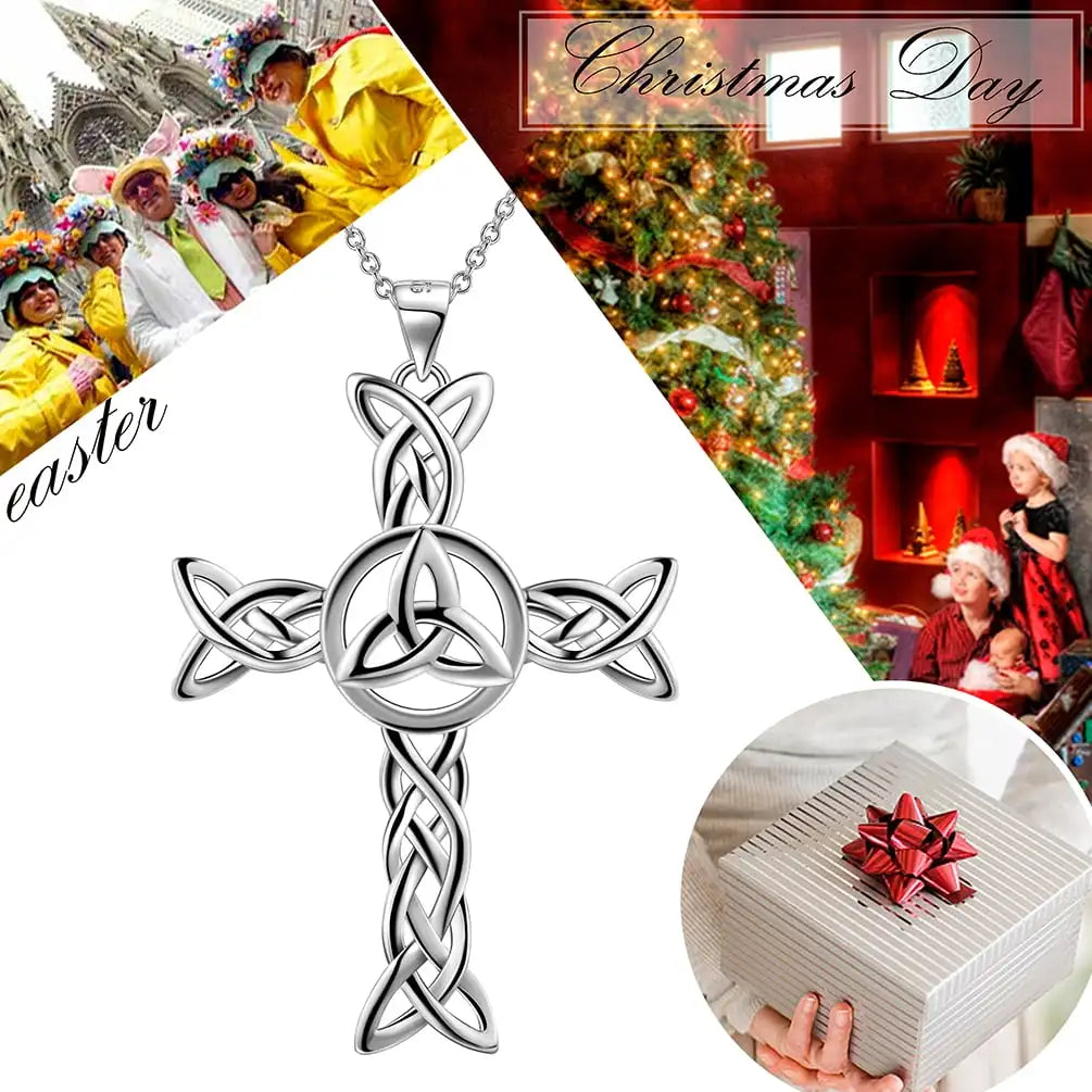 Celtic Knot Cross Pendant Necklace for Women Men  925 Sterling Silver Necklace Triangle Pendant  Jewelry for Mom Grandma