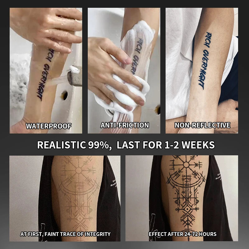 1Pc Viking Runes Geometric Waterproof Temporary Tattoo Stickers, Long-lasting Waterproof for One to Two Weeks, For Arm, Leg.