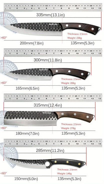 4PCS Stainless Steel Knife Set Professional Handmade High Quality Sharp Kitchenware Boning Meat Cleaver Fruit Knife with Covers