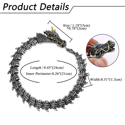 BONISKISS Men's Superior Dragon Bracelet Flexible Bendable Stainless Steel Snake Chain Charming Vintage Jewellery Unique Gift