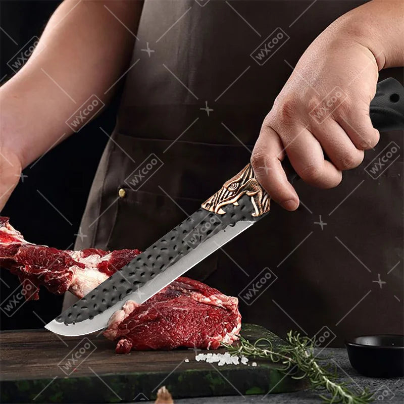 8PCS Professional Kitchen Chef Knife Set Forged Stainless Steel Utility Boning Vegetable Fish Cutting Butcher Scissor for Meat