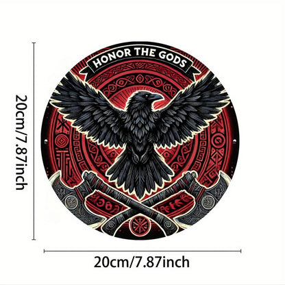 Viking Themed Metal Sign - 7.8 Inch Round Rustproof Iron Wall Art, Norse God Design for Home, Office \u0026 Coffee Shop Decor