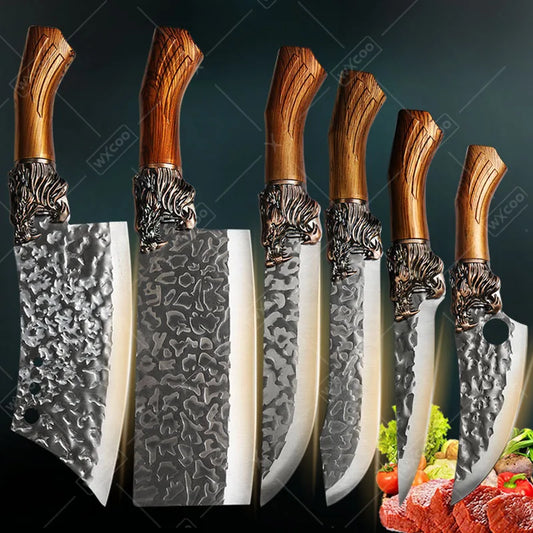 6Pcs Professional Kitchen Chef Knife Set Stainless Steel Utility Knife Boning Knife Butcher Knife Fish Knife Cutting Knife