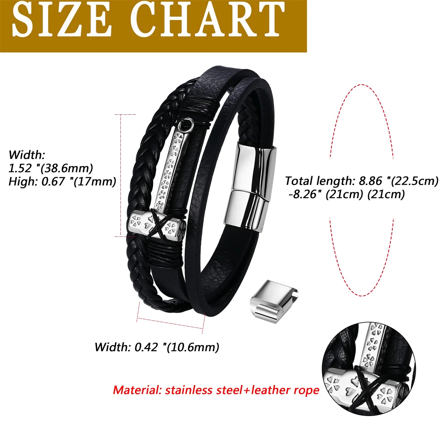BONISKISS Vintage Viking Thor's Hammer Leather Bracelet Mens Nordic Runes Mjolnir Wristband Punk Handmade Amulet Jewelry Gift