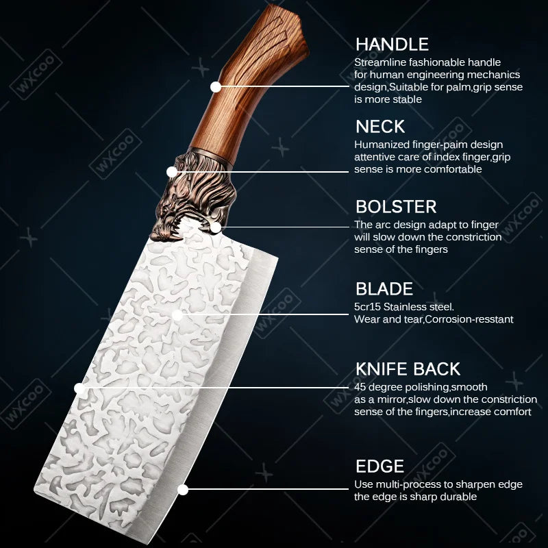 6PCS Professional Kitchen Chef Knife Set Stainless Steel Boning Knife Forged Butcher Knife Utility Knife Vegetable Chopper Meat