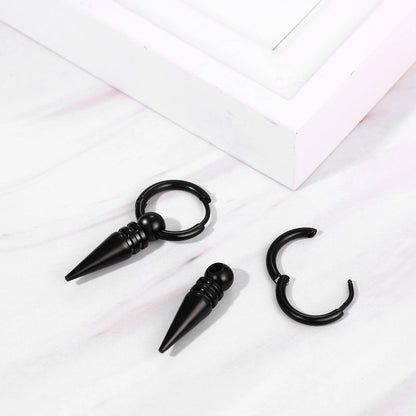 BONISKISS Cross Hollow Chain Stainless Steel Earrings Hoop Huggie Hinged Viking Runes Retro Gothic Ear Stud Men Women Unisex