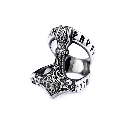 Viking Thors Hammer Stainless Steel Nordic Odin Rune Rings