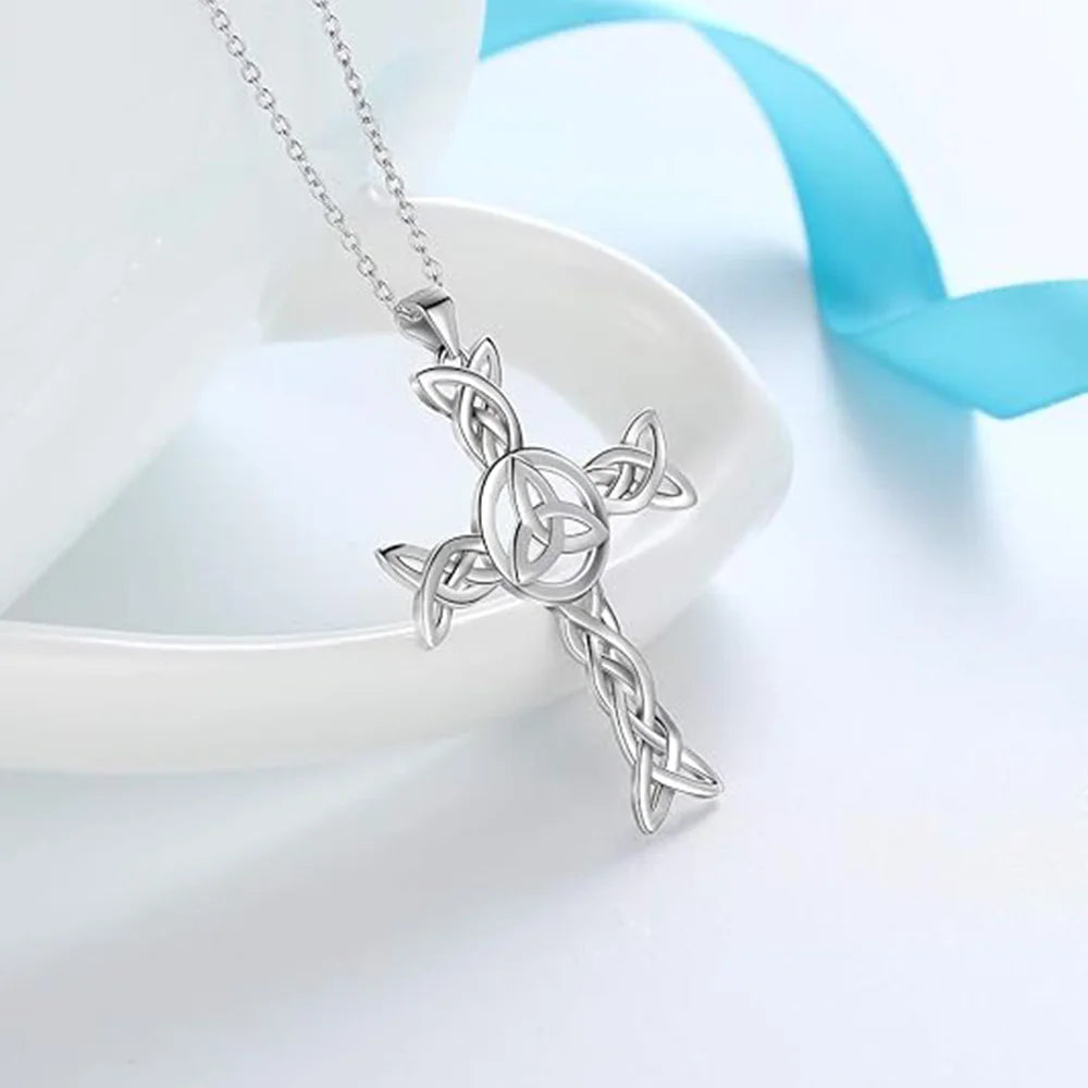Celtic Knot Cross Pendant Necklace for Women Men  925 Sterling Silver Necklace Triangle Pendant  Jewelry for Mom Grandma