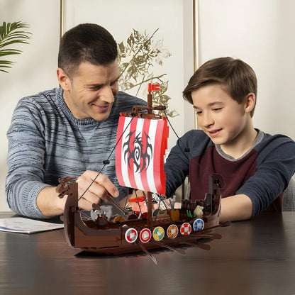 The Viking Longship Building Block Set Medieval Pirate Series Warship Model Building Blocks Creative Gift Kids