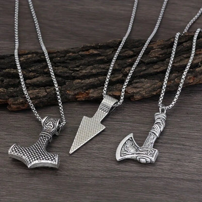 Viking Necklace for Men - Viking Thors Hammer/Norse Compass/Celtic Knot/Wolf/Norse Amulet Pendant Necklace