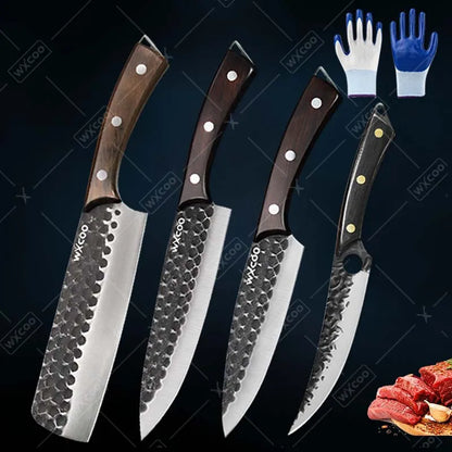 3PCS/5PCS Professional Kitchen Chef Knife Set High Quality Stainless Steel Handmade Boning Knife Sharp Meat Cleaver Nitrile