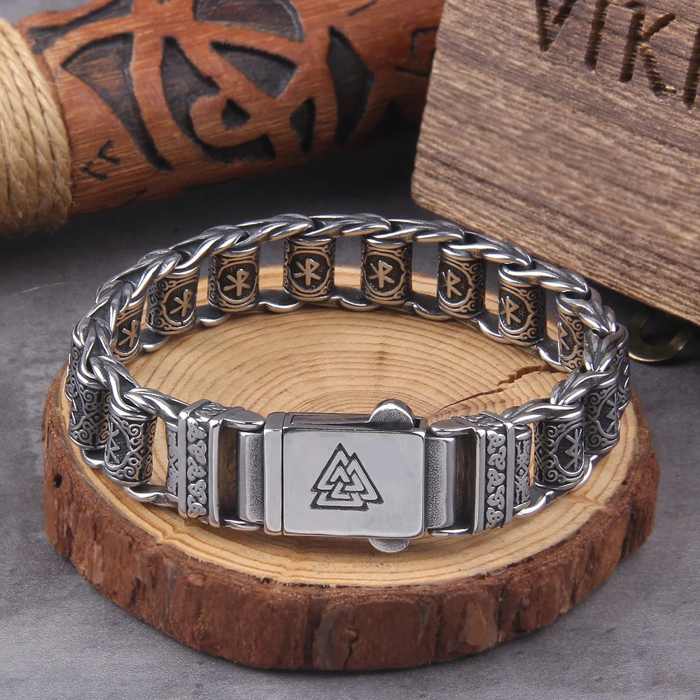 New Viking Ouroboros vintage punk bracelet for men stainless steel fashion Jewelry hippop street culture with wooden box
