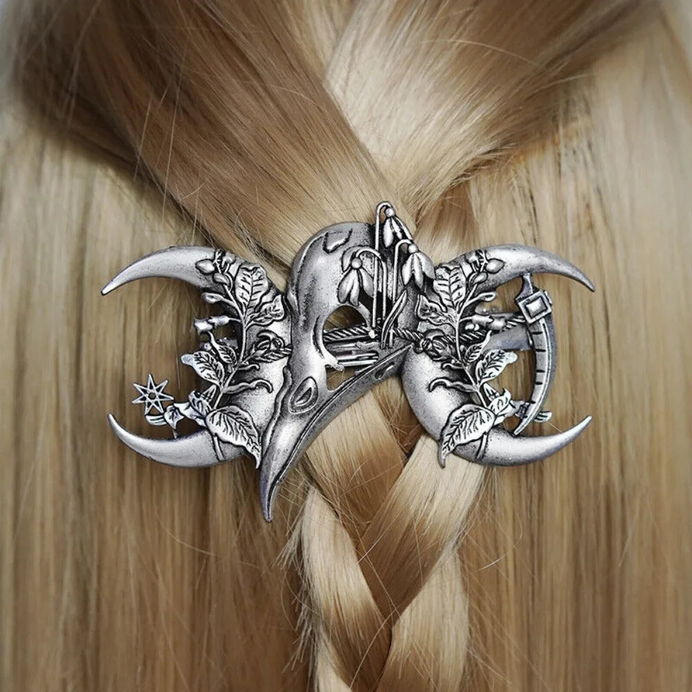 4PCS Witch Viking Norse celtic raven skull Barrette Hairpin Gothic Hair Accessory