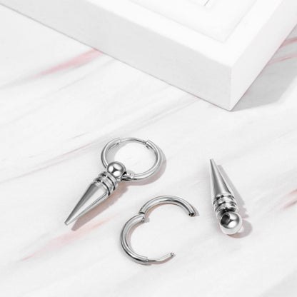 BONISKISS Cross Hollow Chain Stainless Steel Earrings Hoop Huggie Hinged Viking Runes Retro Gothic Ear Stud Men Women Unisex