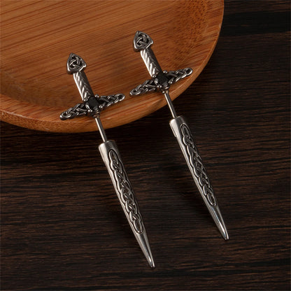 BONISKISS Men's and Women's Sword Earrings Gothic Dagger Earrings Stainless Steel Viking Zircon Tip Piercing Ring Jewelry Gift