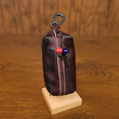 Hand-polished and leather key bag Men's retro waist hanging antique storage bag Cowhide key bag Viking wallet