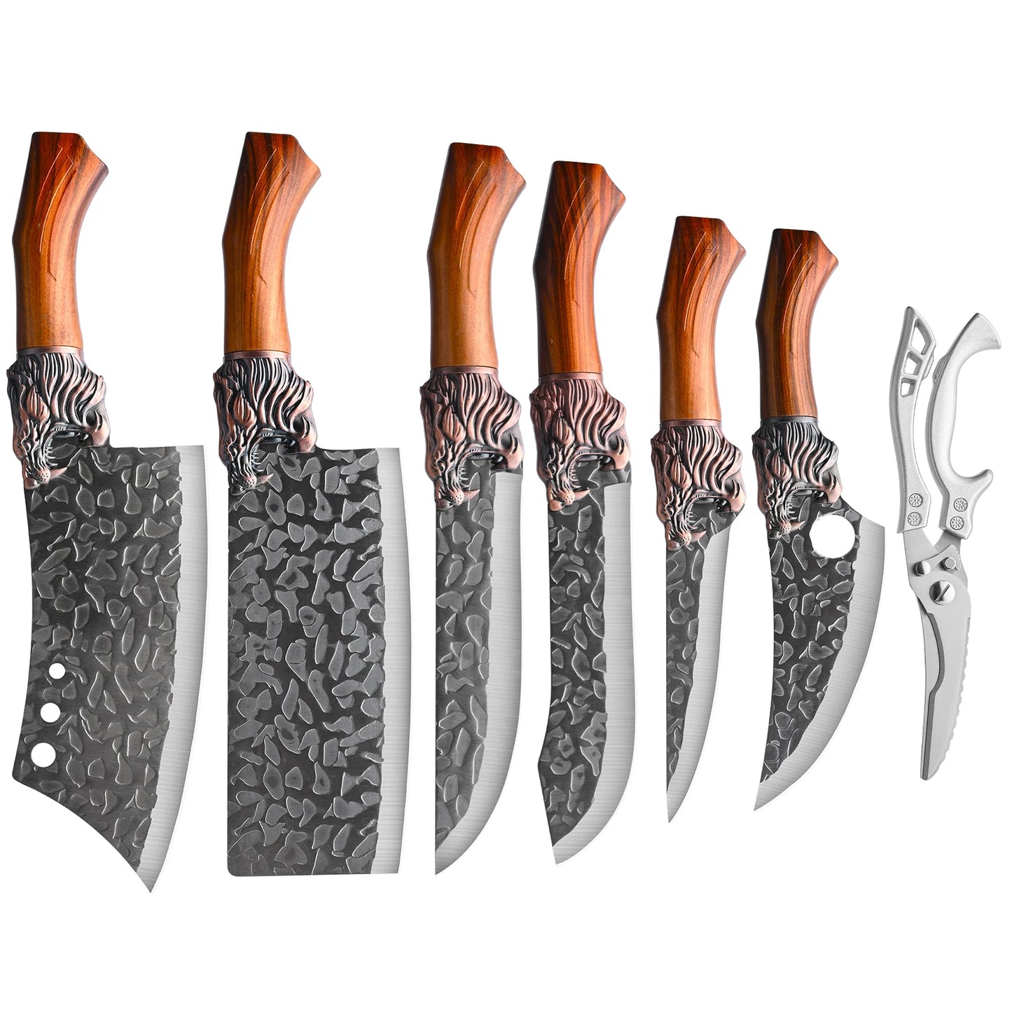 7pcs kitchen set knives, brown dragon head knives, high-quality chef knives, high hardness, high-quality steel, sharp and durabl