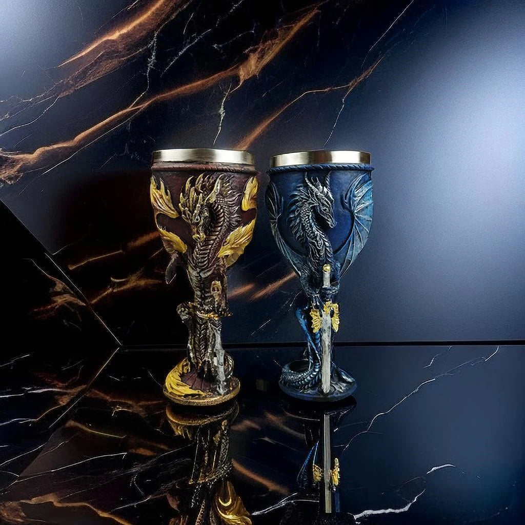 Medieval Dragon Wine Glass Sword Resin Stainless Steel Goblet Chalice Cocktail Glasses Whiskey Cup Champagne Cups Bar Drinkware