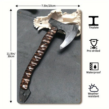 Viking Hawk Axe Metal Wall Art - 7.87" x 11.81" Iron Sign with Koa Wood & Brass Grip | Nautical Home Decor, Easy-to-Hang