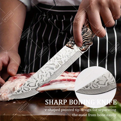 6PCS Professional Kitchen Chef Knife Set Handmade Forged Stainless Steel Meat Cleaver Utility Boning Vegetable Chopper Cutting