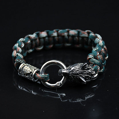 Stainless Steel Celtic Wolf Bracelets Men Norse Vikings Runes Paracord Rope Bangles Jewelry