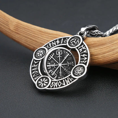 Nordic Vikings Rotate Rune Pendant Necklaces For Men Stainless Steel Viking Compass Necklace Fashion Amulet Jewelry Gifts