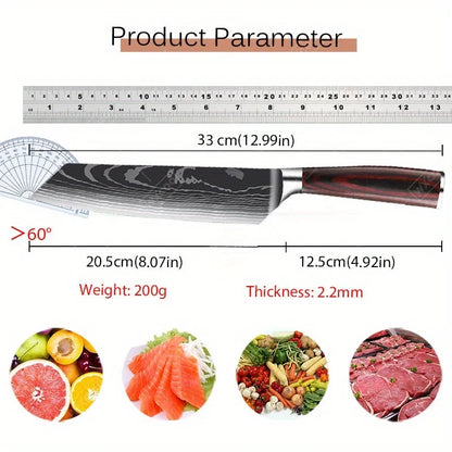 Stainless Steel Kitchen Knife Utility Knife With Painted Wood Handle 1pc Kitchen Meat Cleaver Damascus Pattern Cutting Knife