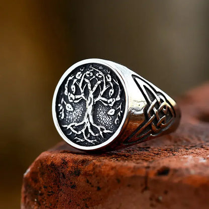 Stainless Steel Tree of Life Signet Ring