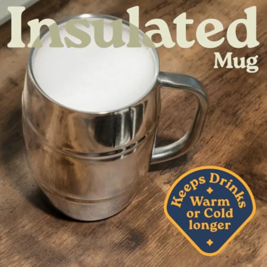 Beer Mugs Viking Cup for Beer Enthusiasts 34 oz Stainless Steel Mug with Handle Unique Barrel Stein for Men Ideal Coffee Tumble