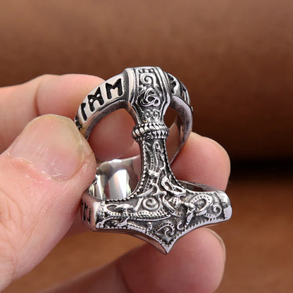Viking Thors Hammer Stainless Steel Nordic Odin Rune Rings