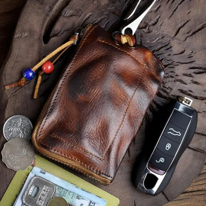 1pc Viking Sporran Portable Bourbon Brown Handcrafted Thick Leather Waist Bag Change Holder Keychain Coin Purse Wallet for Men