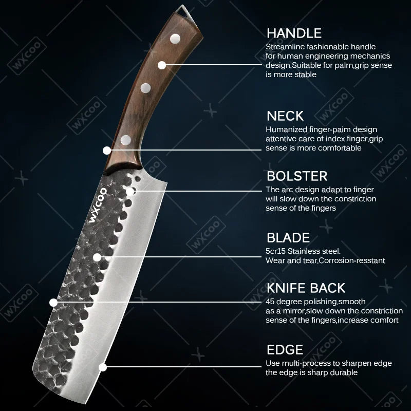 2 Pcs Stainless Steel Kitchen Chef Knife Set Hand Forged Multipurpose Butcher Boning Knife with Wooden Handle for Cooking
