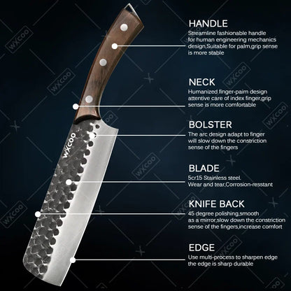 2 Pcs Stainless Steel Kitchen Chef Knife Set Hand Forged Multipurpose Butcher Boning Knife with Wooden Handle for Cooking