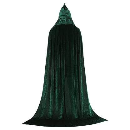 Medieval Hooded Cloak Unisex Multiple Sizes Solid Color Velvet Halloween Witch Cape Vintage Holiday Party Stage Long Poncho