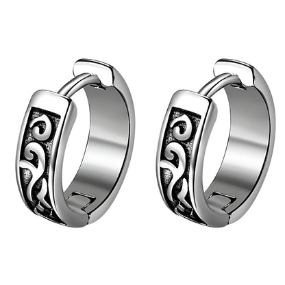 BONISKISS Cross Hollow Chain Stainless Steel Earrings Hoop Huggie Hinged Viking Runes Retro Gothic Ear Stud Men Women Unisex