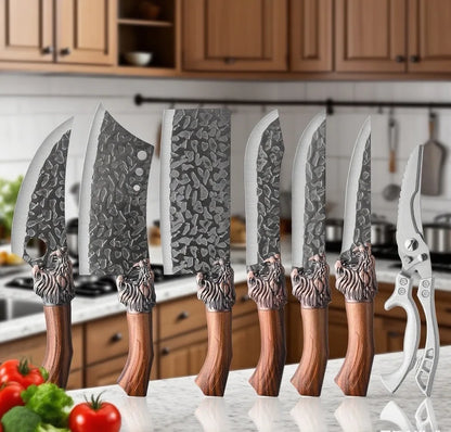 7pcs kitchen set knives, brown dragon head knives, high-quality chef knives, high hardness, high-quality steel, sharp and durabl
