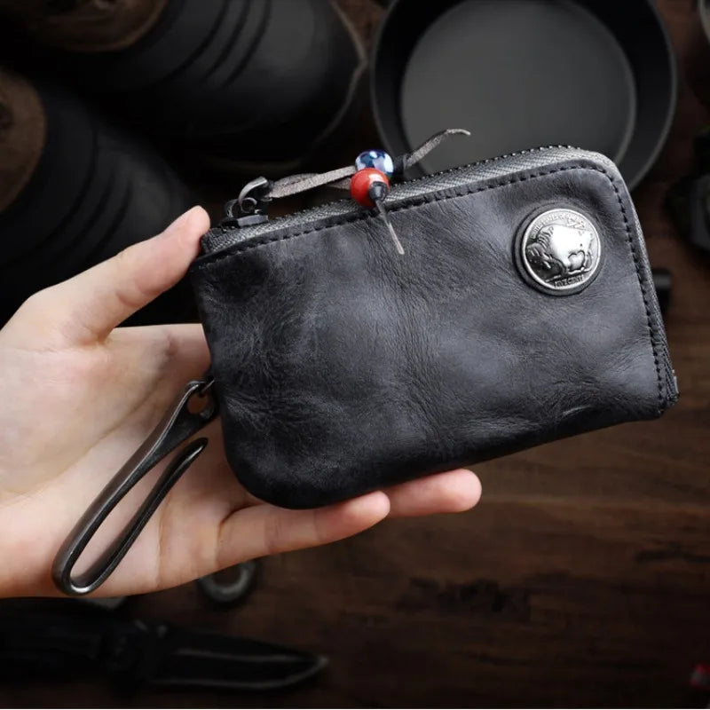 1pc Viking Sporran Portable Bourbon Brown Handcrafted Thick Leather Waist Bag Change Holder Keychain Coin Purse Wallet for Men
